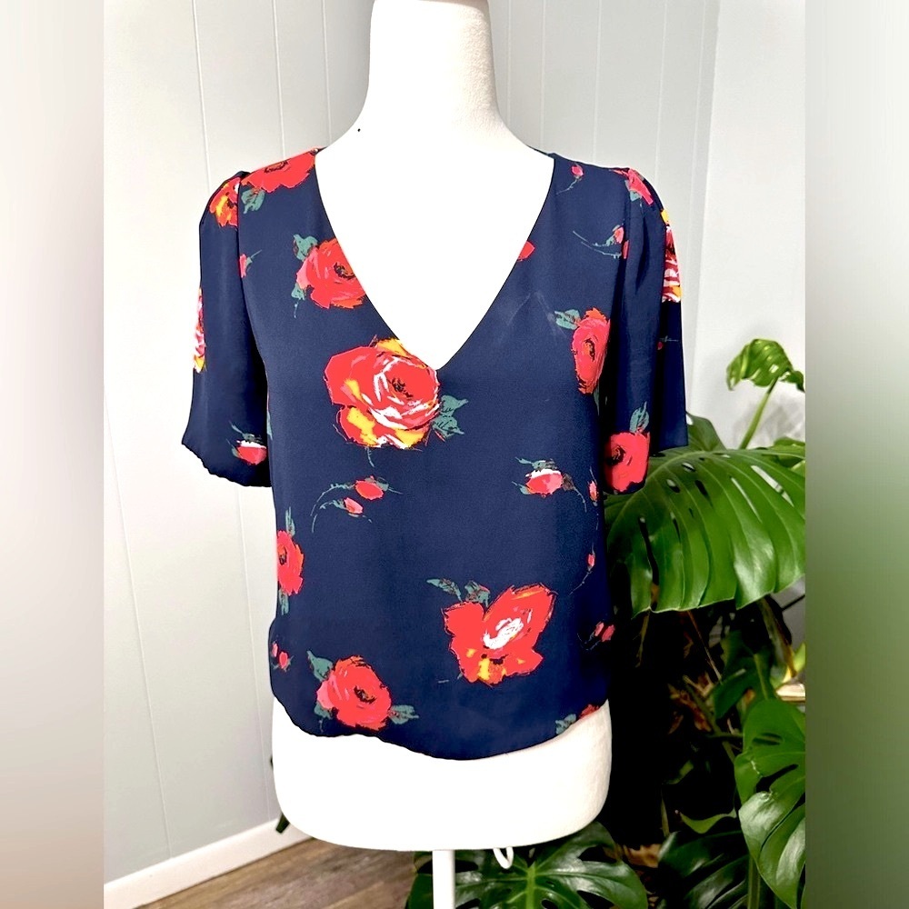 🛍️ BaBaton super cute V-neck floral short sleeve blouse with lining Size XS